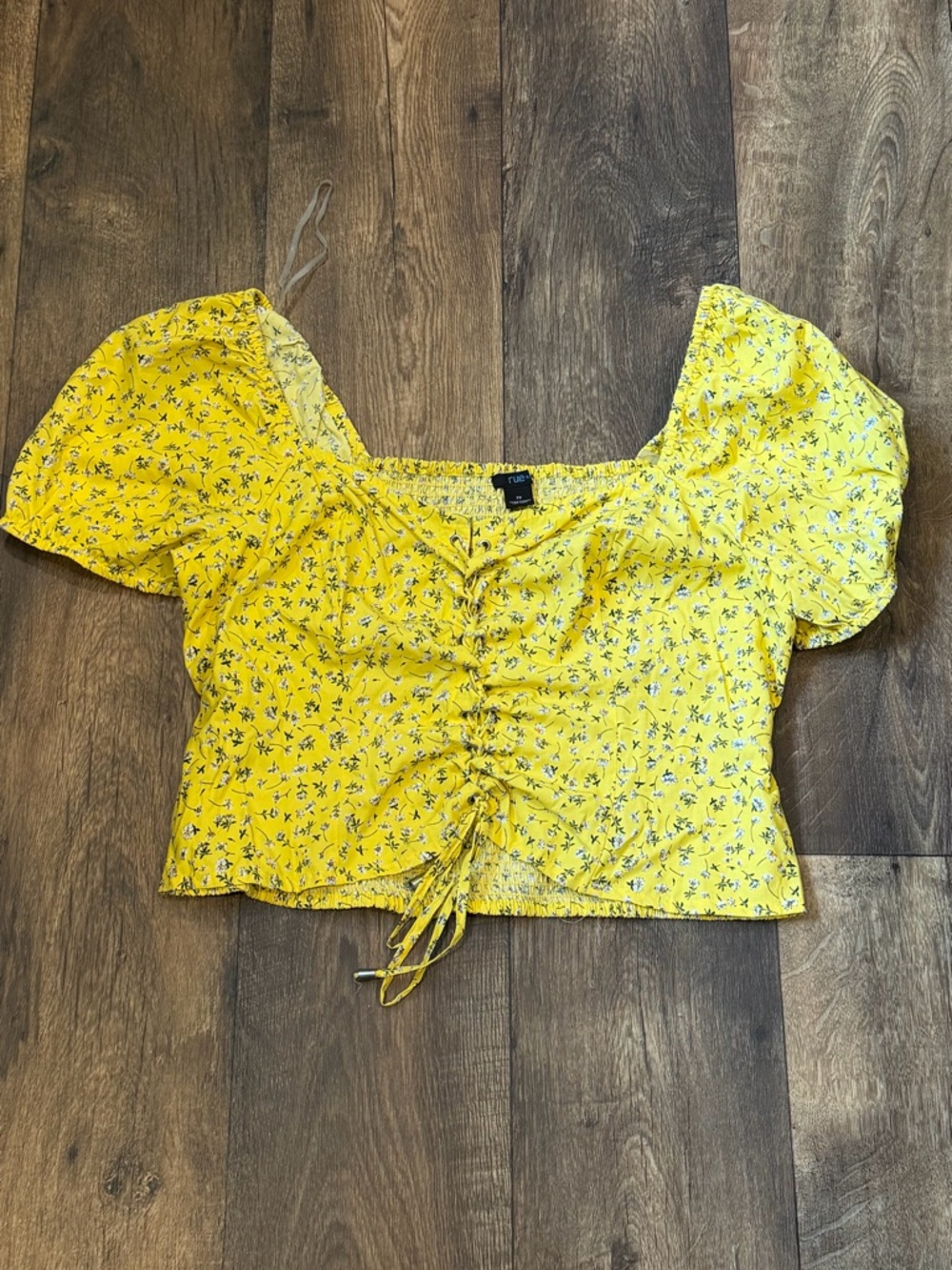Yellow Floral Drawstring Crop Top
